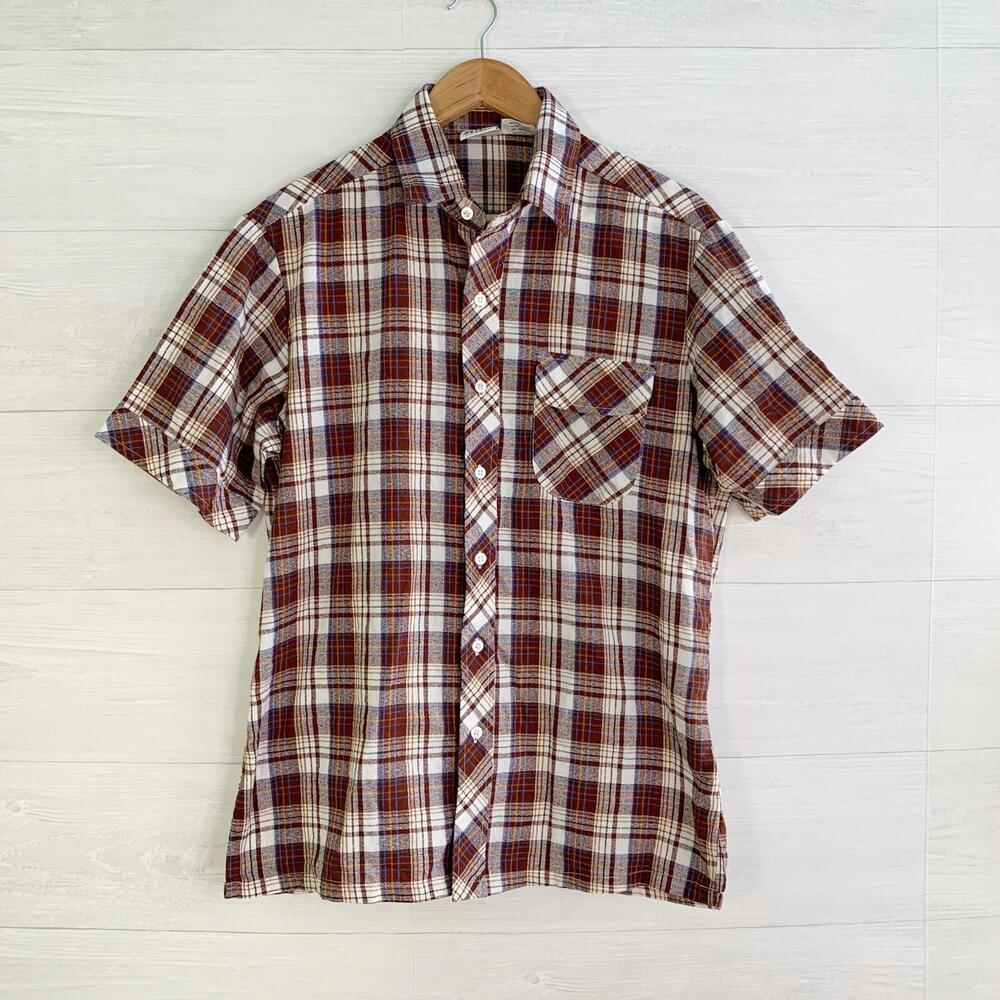 Vintage Alfie California - Brown plaid short sleeve button up shirt, L